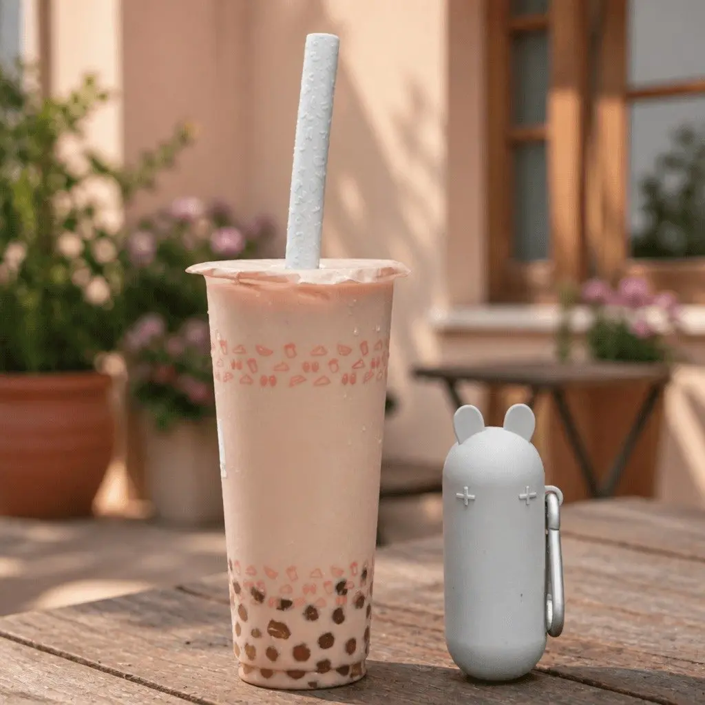 Reusable Extra Wide Bubble Tea Straw Set with Cleaner and Travel Case Yellow