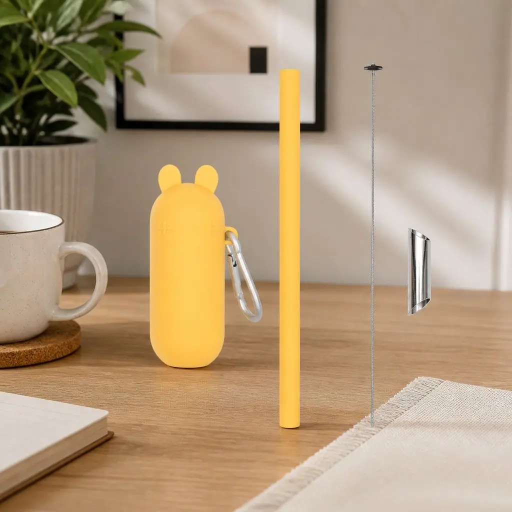 Reusable Bubble Tea Straw Extra Wide with Travel Case Cleaner Carabiner