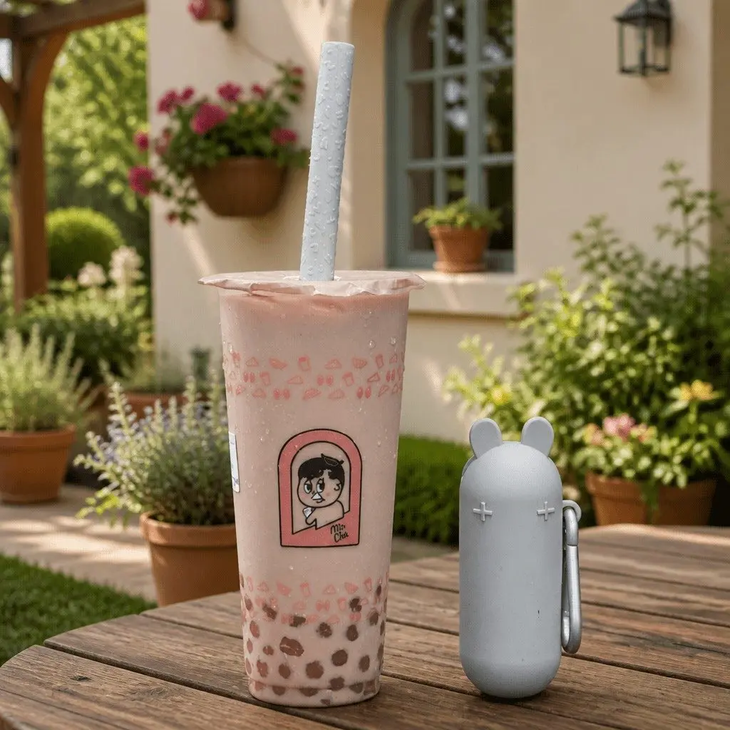 Reusable Bubble Tea Straw Extra Wide with Travel Case Cleaner Carabiner