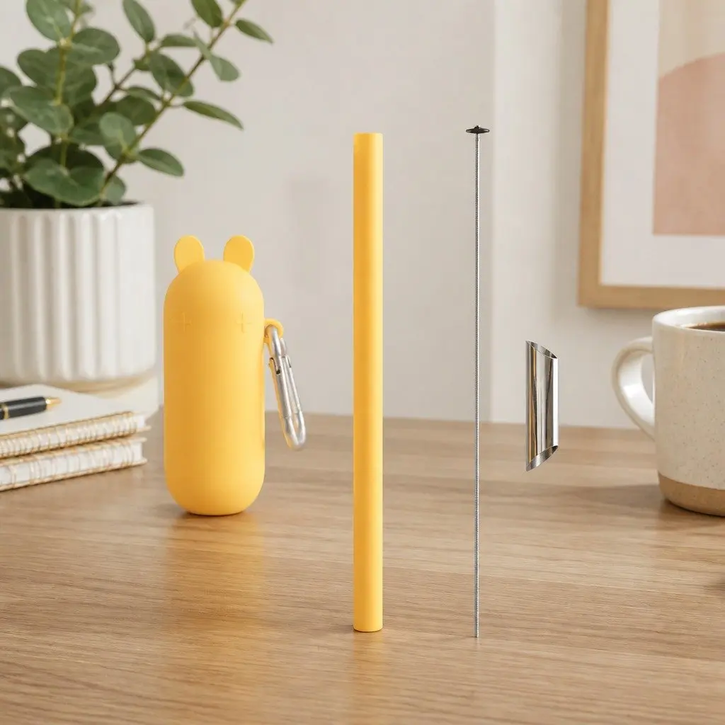 Reusable Bubble Tea Straw Extra-Wide Grey with Cleaner and Travel Case
