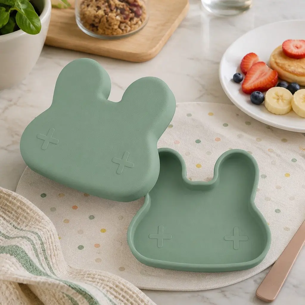 Silicone Snack Bowl Plate Minty Green Toddler Freezer Safe Flexible Strap