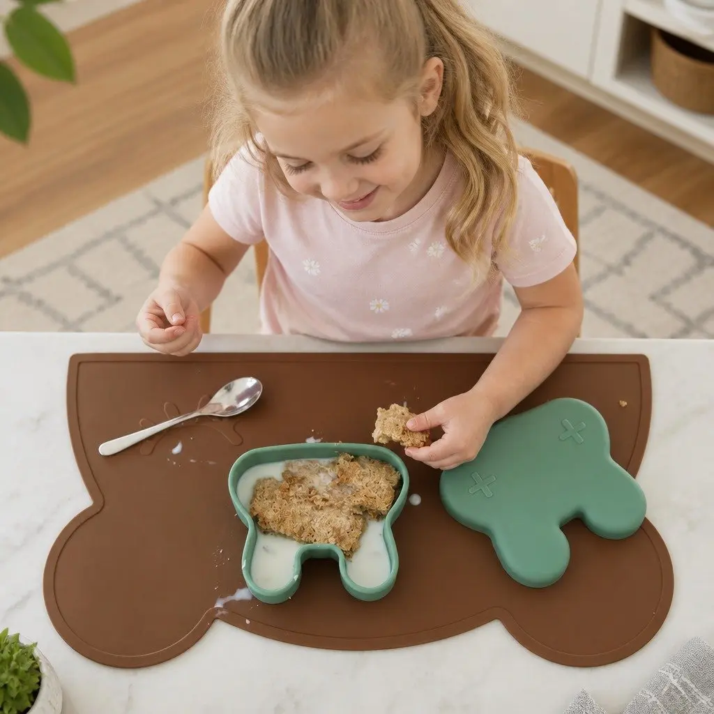 Silicone Snack Bowl Plate Minty Green Toddler Freezer Safe Flexible Strap