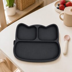 Cat Stickie Plate Charcoal Toddler Divided Suction Plate Baby Feeding Portion