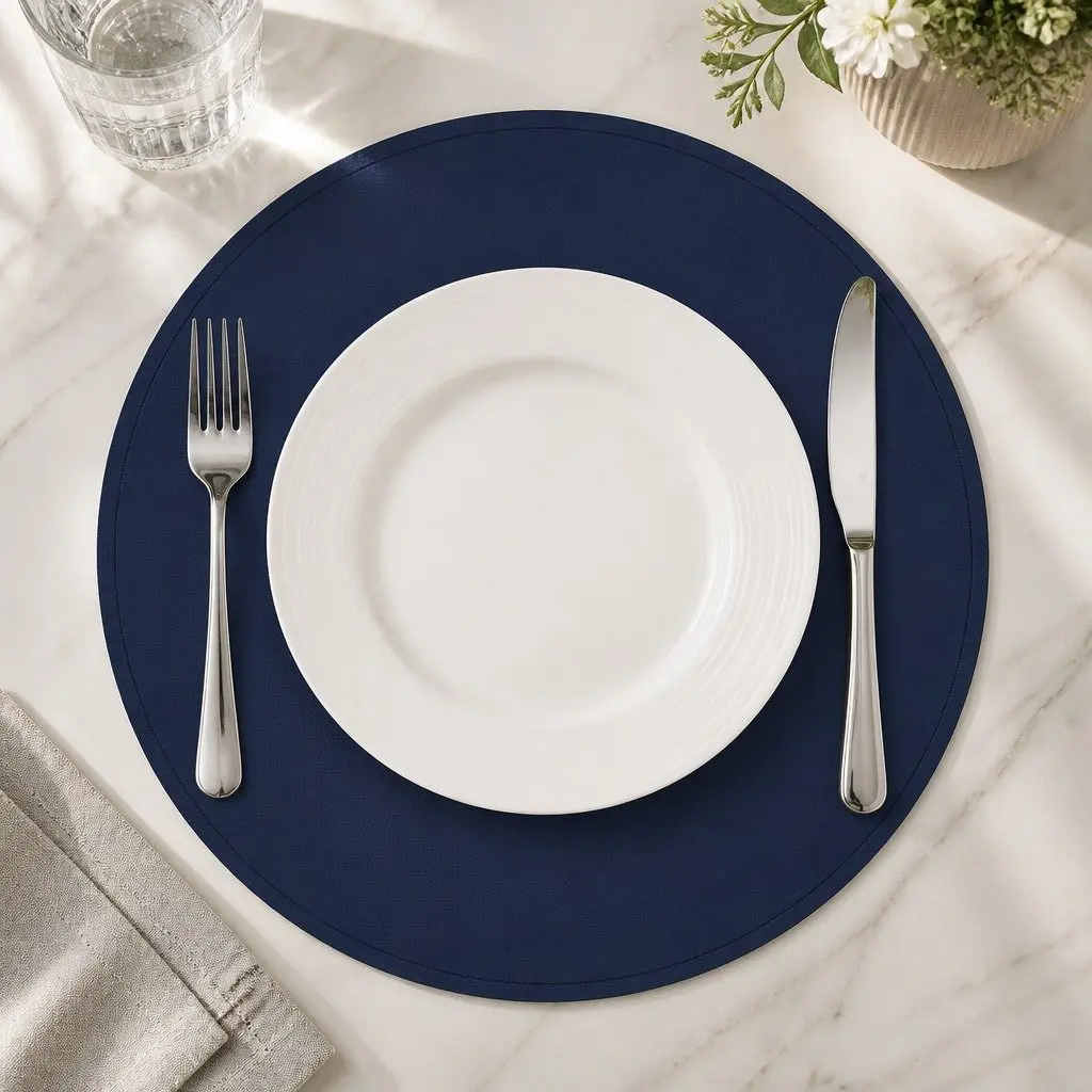 Round Silicone Placemat Navy Non-Slip Dishwasher Safe Kids Family Dining Table