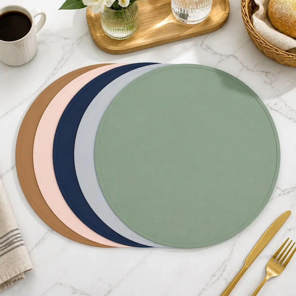 Round Silicone Placemat Navy Non-Slip Dishwasher Safe Kids Family Dining Table