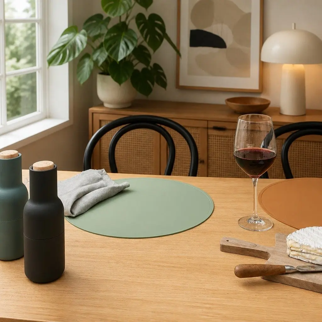 Round Silicone Placemat Navy Non-Slip Dishwasher Safe Kids Family Dining Table