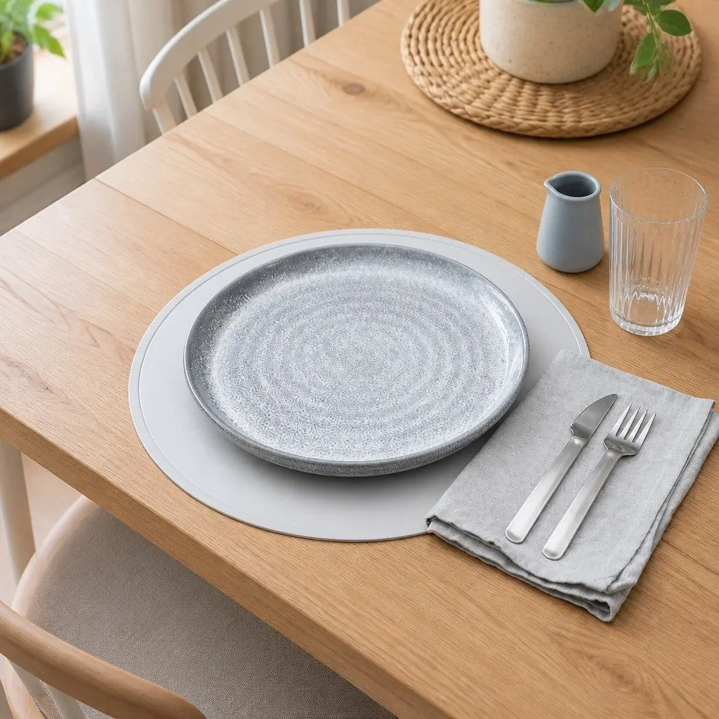 Round Silicone Placemat Navy Non-Slip Dishwasher Safe Kids Family Dining Table