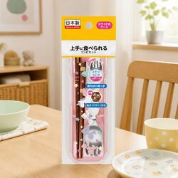 Portable Spork Set with Case Hexagonal Chopsticks Kids Utensil Sliding Storage