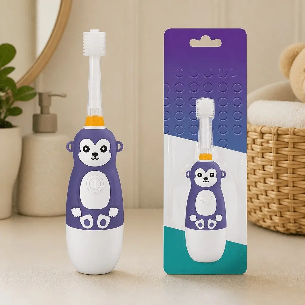 Kids Electric Toothbrush 360-Degree Sonic LED Light Compact Grip for Ages 1-4 Years