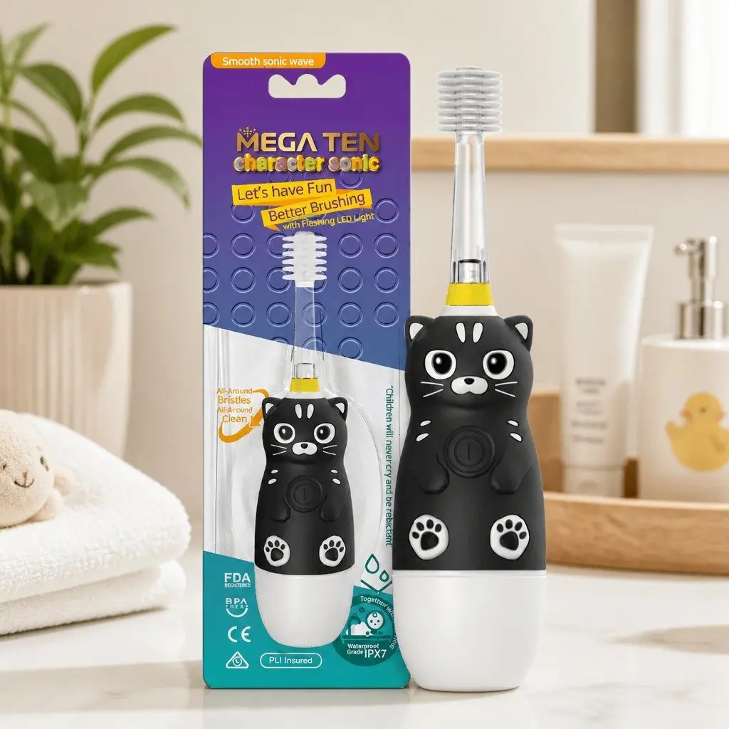 Kids Electric Toothbrush Sonic Cleaning 360-Degree with LED Light Auto-Off Timer for Ages 4 and Up