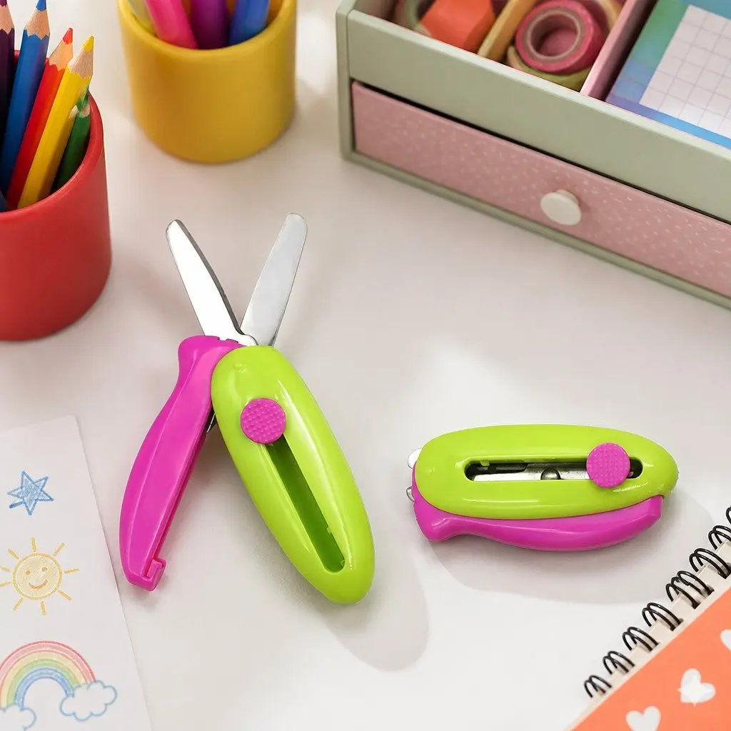 Pocket Scissors Spring-Action Rounded Curved Blade Safe for Kids Crafts