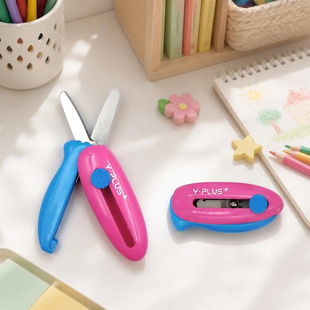 Pocket Scissors Spring-Action Rounded Curved Blade Safe for Kids Crafts