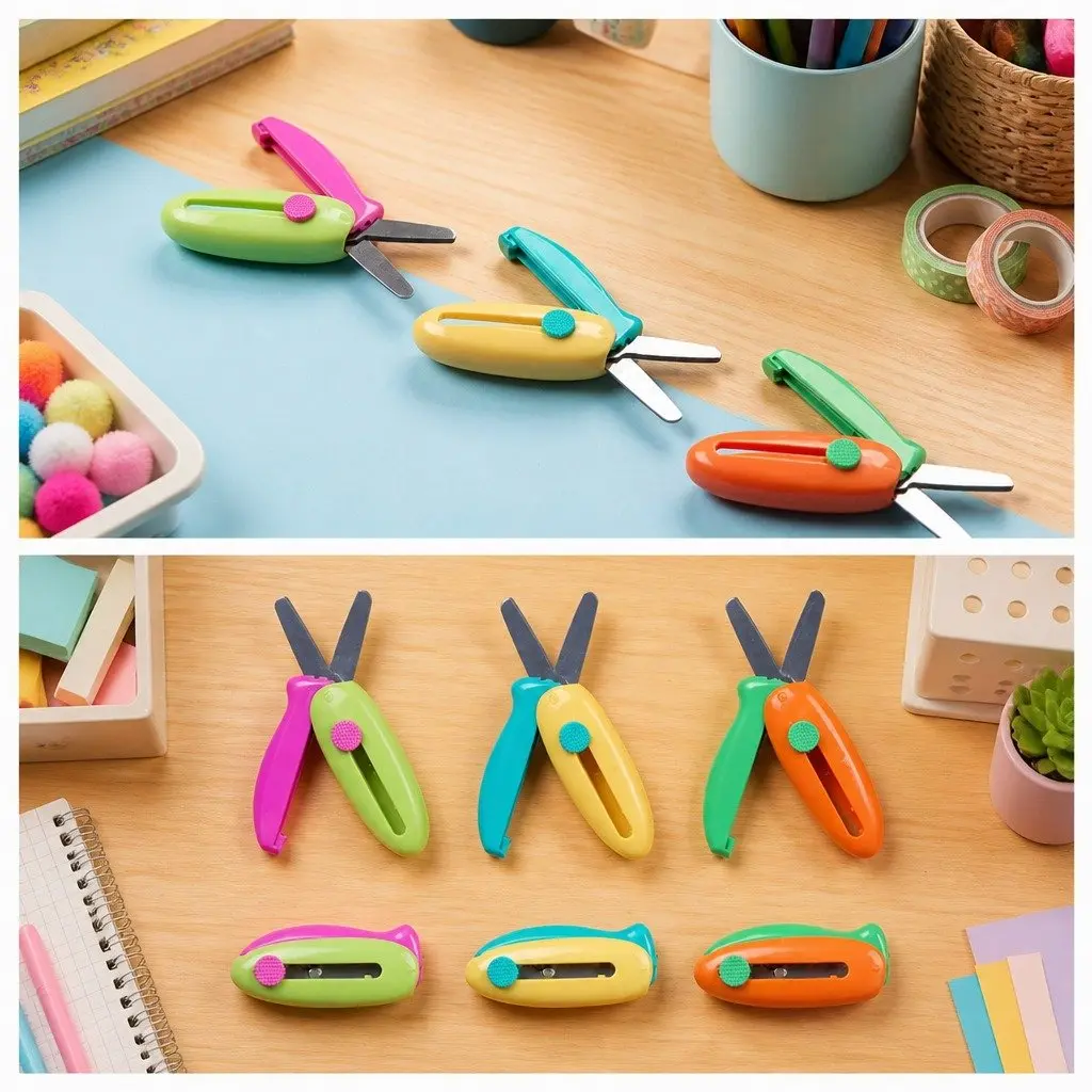 Pocket Scissors Spring-Action Rounded Curved Blade Safe for Kids Crafts