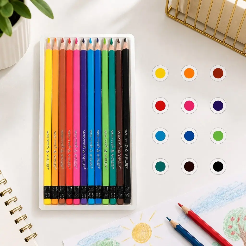 Erasable Colored Pencils 12-Color Set with Built-in Eraser for Artists Kids