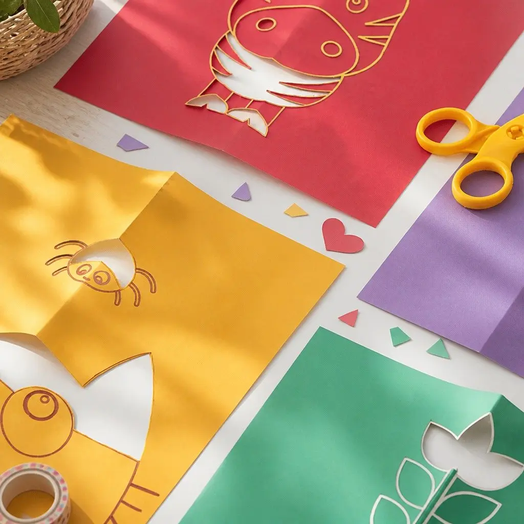 Paper Cutting and Origami Activity Set Flower Pattern 60 Piece