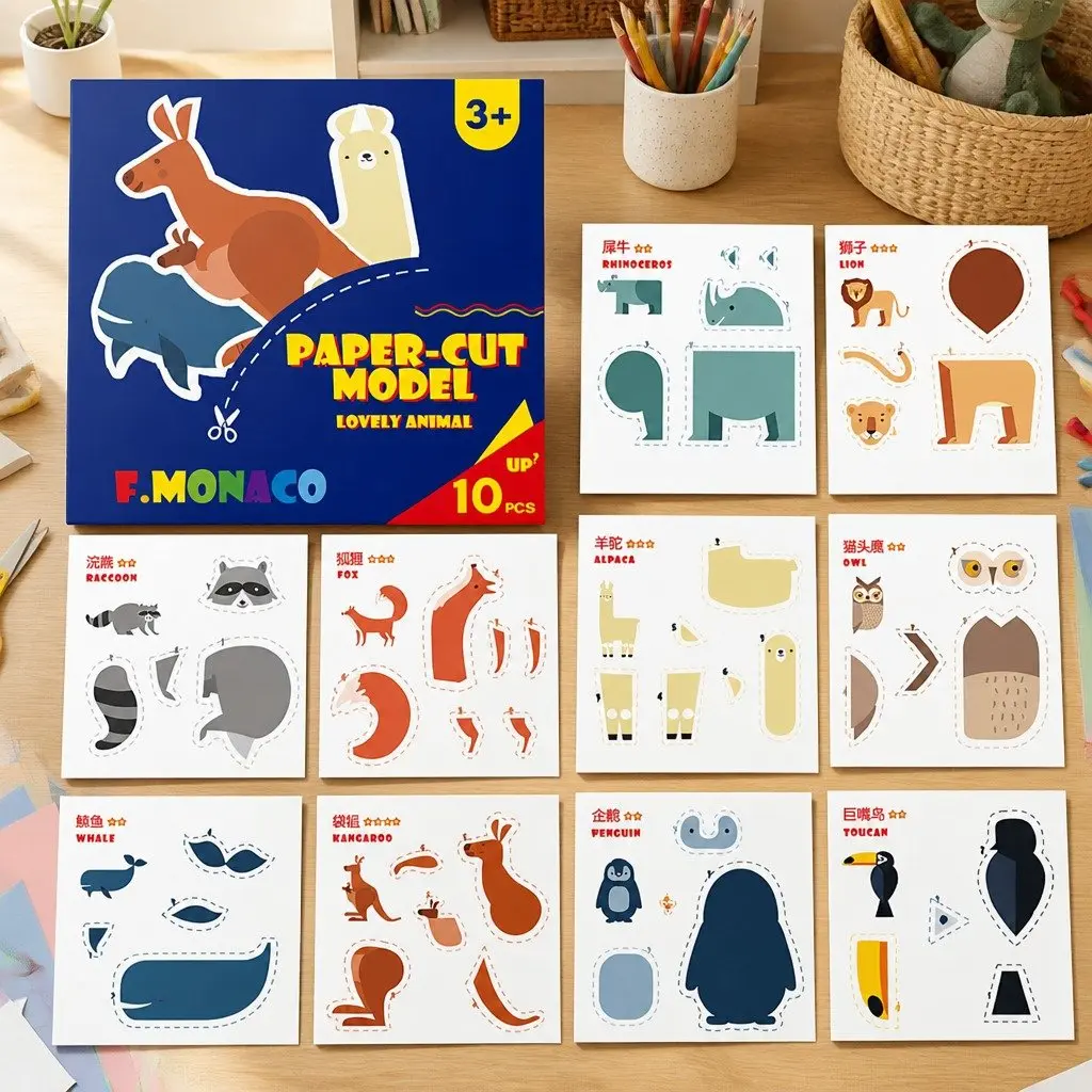 Children's Paper Cutting Craft Kit Animal Flower Templates Fine Motor Skills