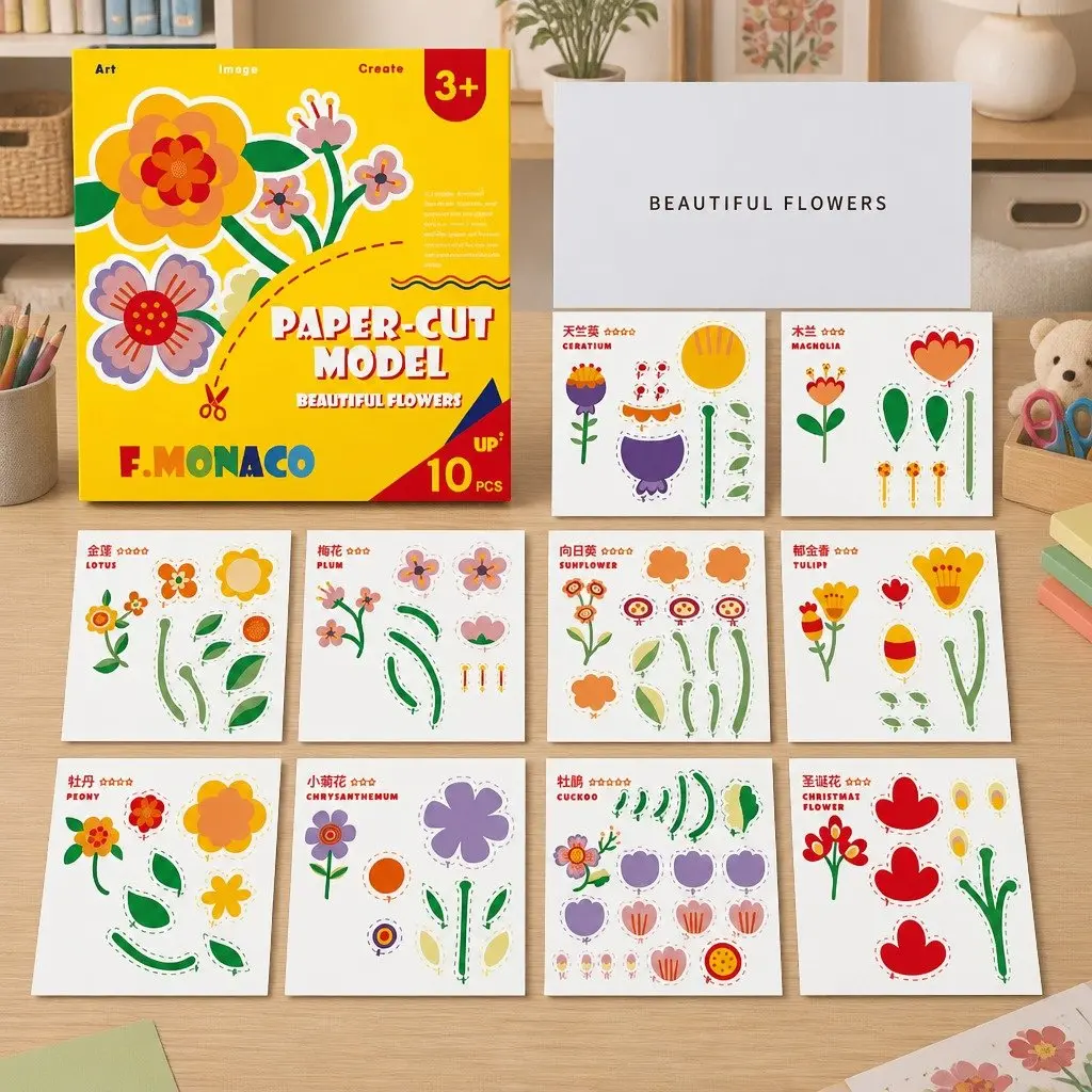 Children's Paper Cutting Craft Kit Animal Flower Templates Fine Motor Skills