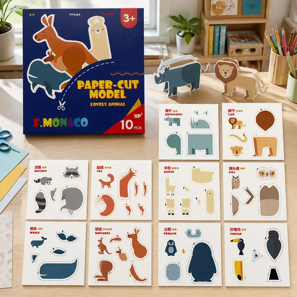 Children's Paper Cutting Kit Creative Craft Set with Templates