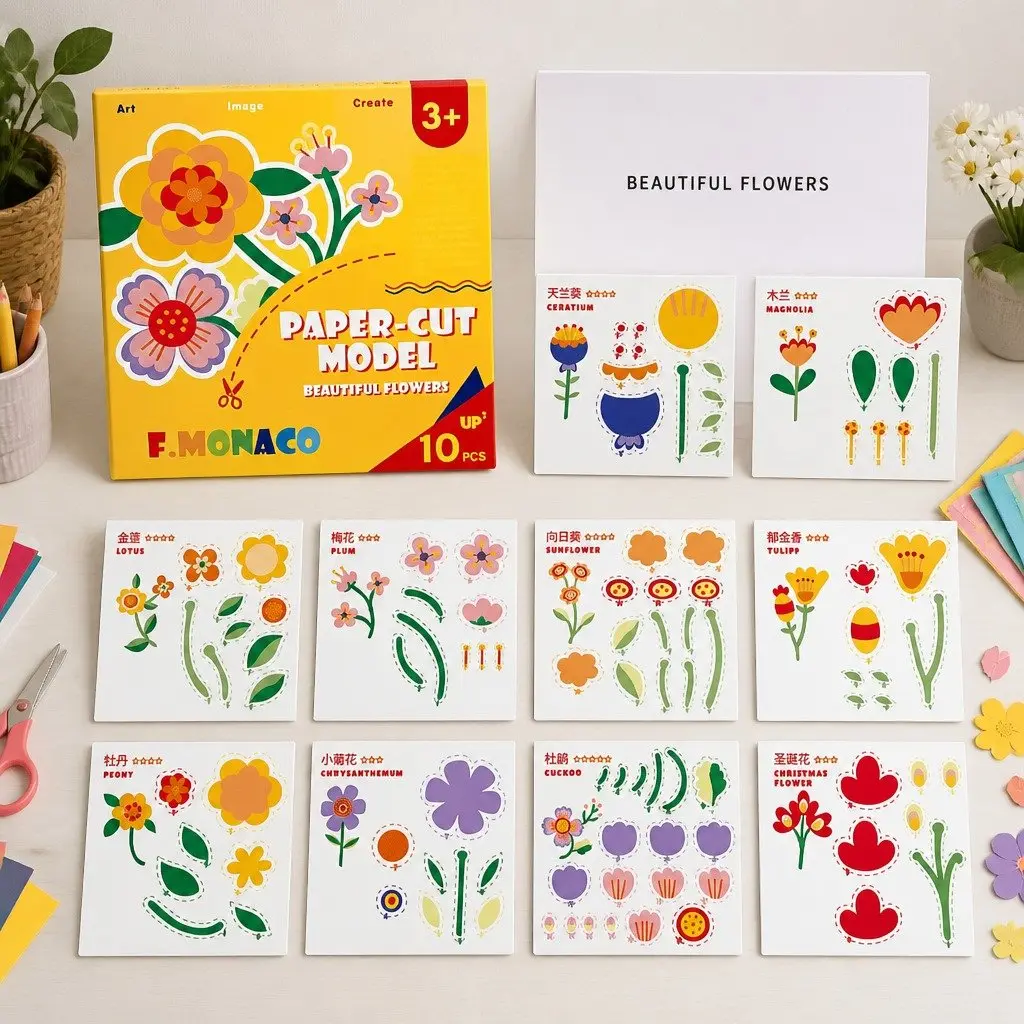 Children's Paper Cutting Kit Creative Craft Set with Templates