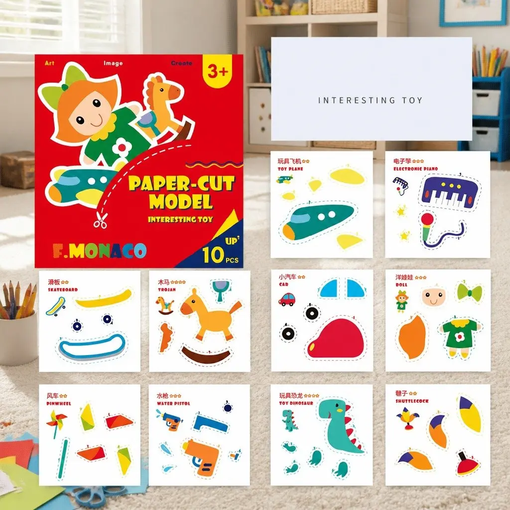 Children's Paper Cutting Kit Creative Craft Set with Templates