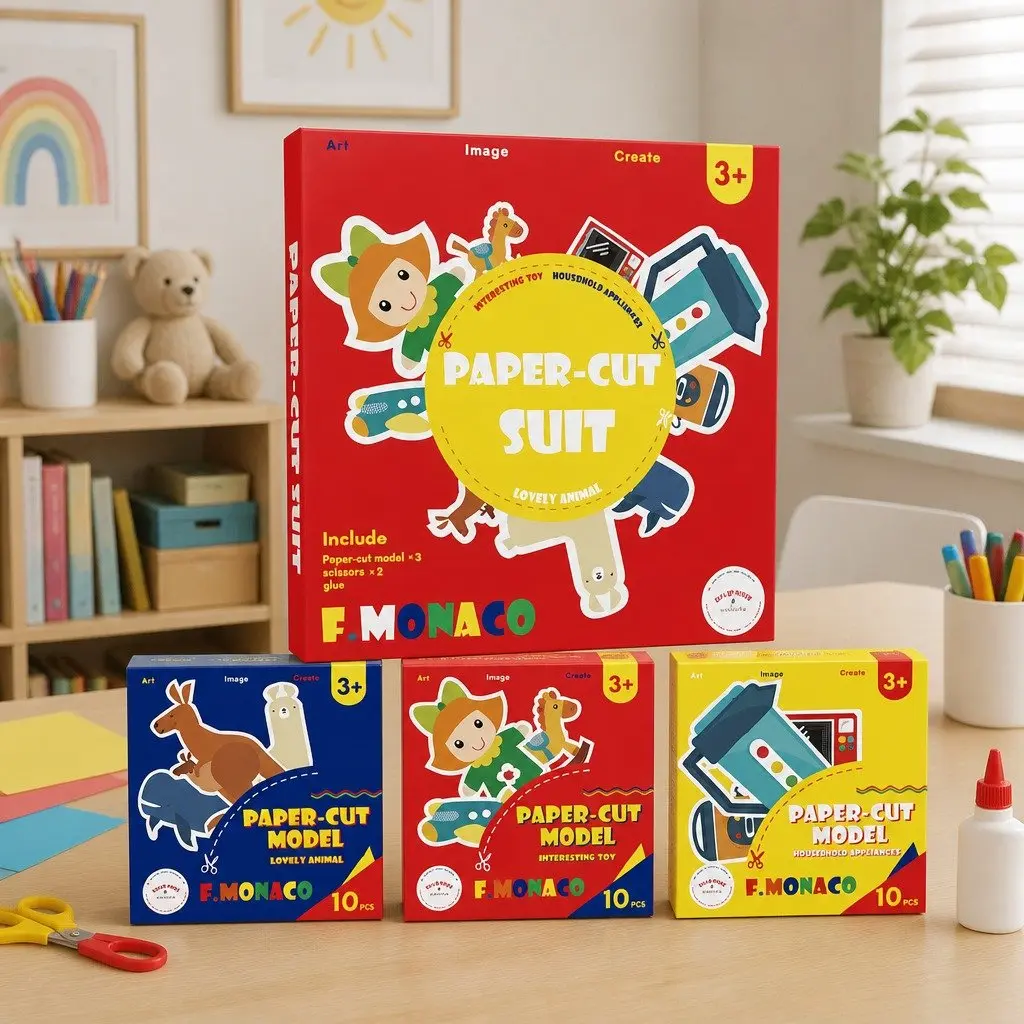 Children's Paper Cutting Kit Creative Craft Set with Templates