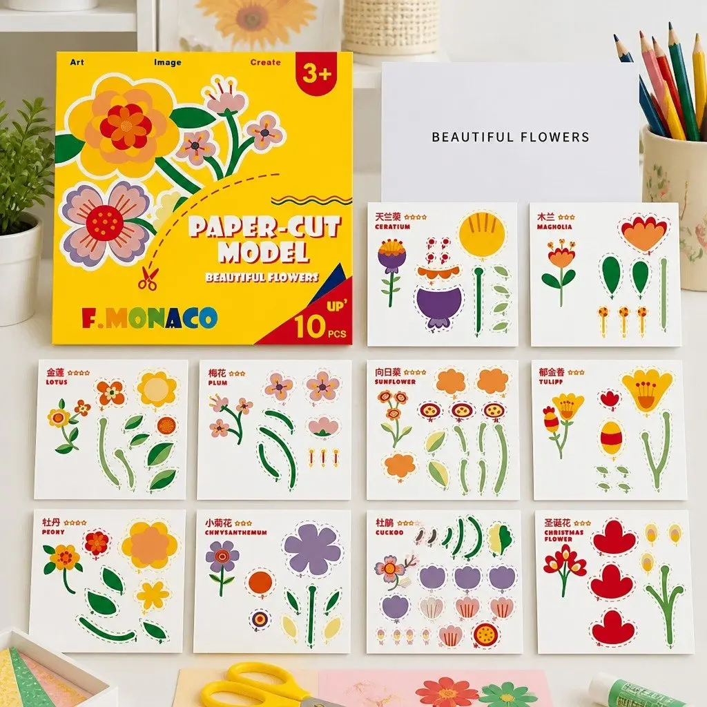Children's Paper Cutting Craft Kit with Safe Scissors and Templates