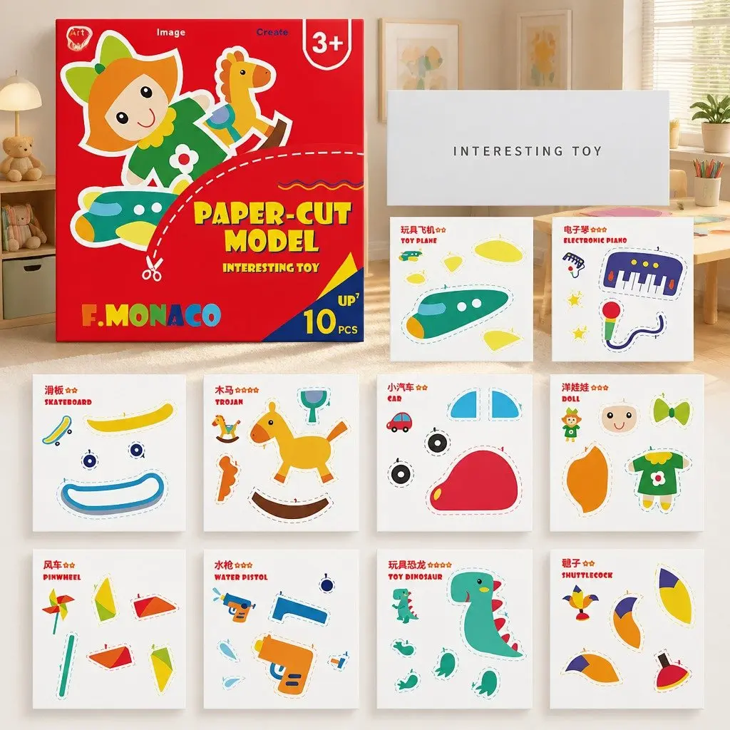 Children's Paper Cutting Craft Kit with Safe Scissors and Templates