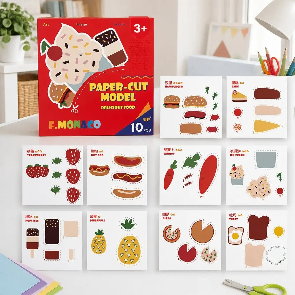 Children's Paper Cutting Craft Kit with Safe Scissors and Templates