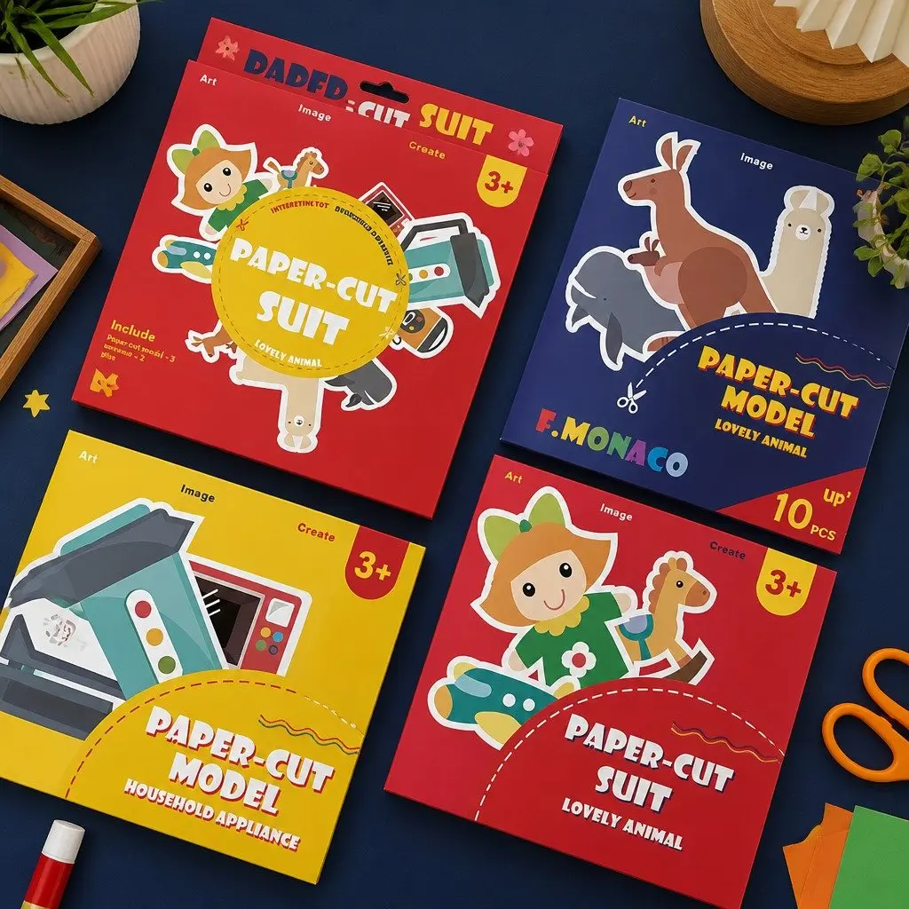 Children's Paper Cutting Craft Kit with Safe Scissors and Templates