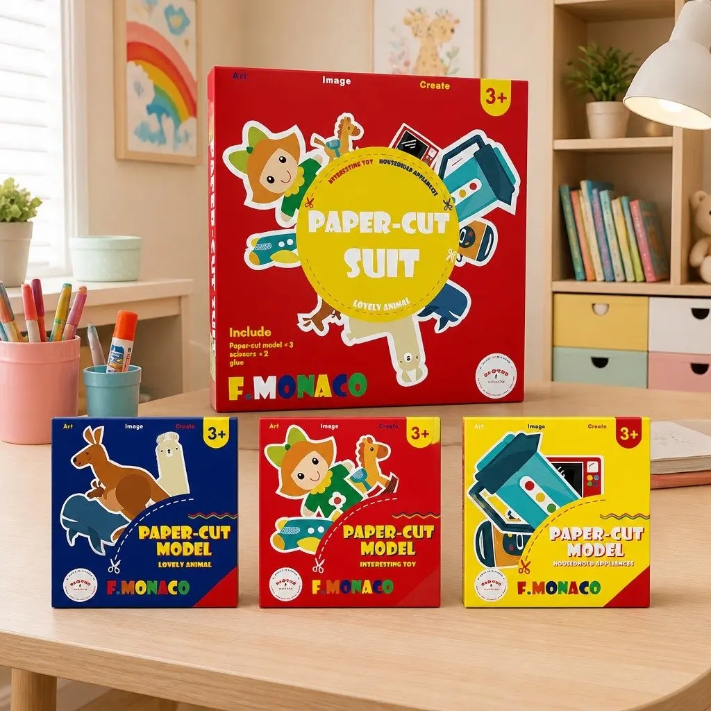 Children's Paper Cutting Craft Kit with Safe Scissors and Templates