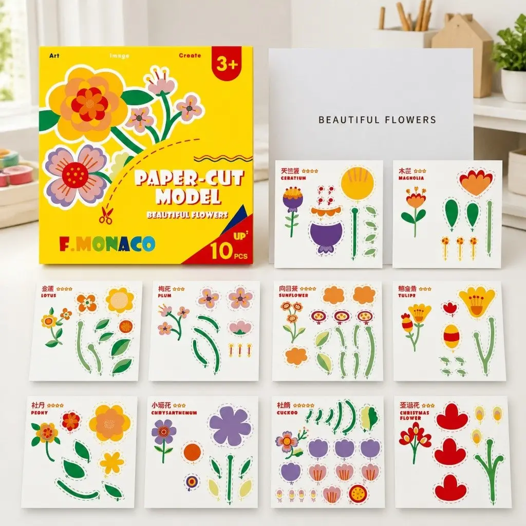Paper Cutting Kit Child-Safe Scissors Pre-Cut Templates