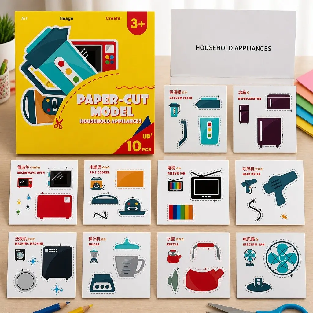 Paper Cutting Kit Child-Safe Scissors Pre-Cut Templates
