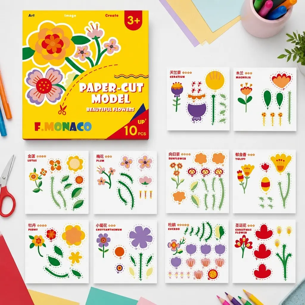 Paper Cut Craft Set Educational Activity 3 Pack Flower Food Outdoor Theme