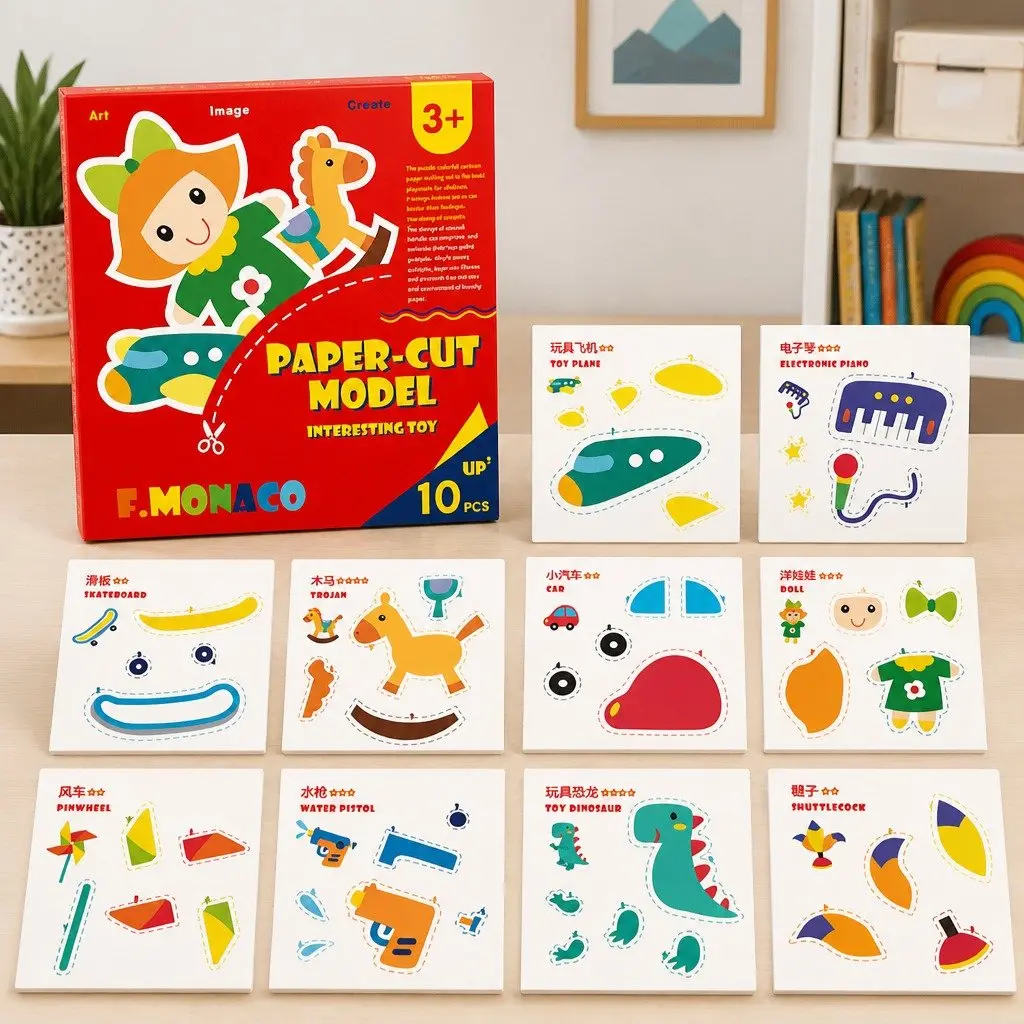 Paper Cut Craft Set Educational Activity 3 Pack Flower Food Outdoor Theme