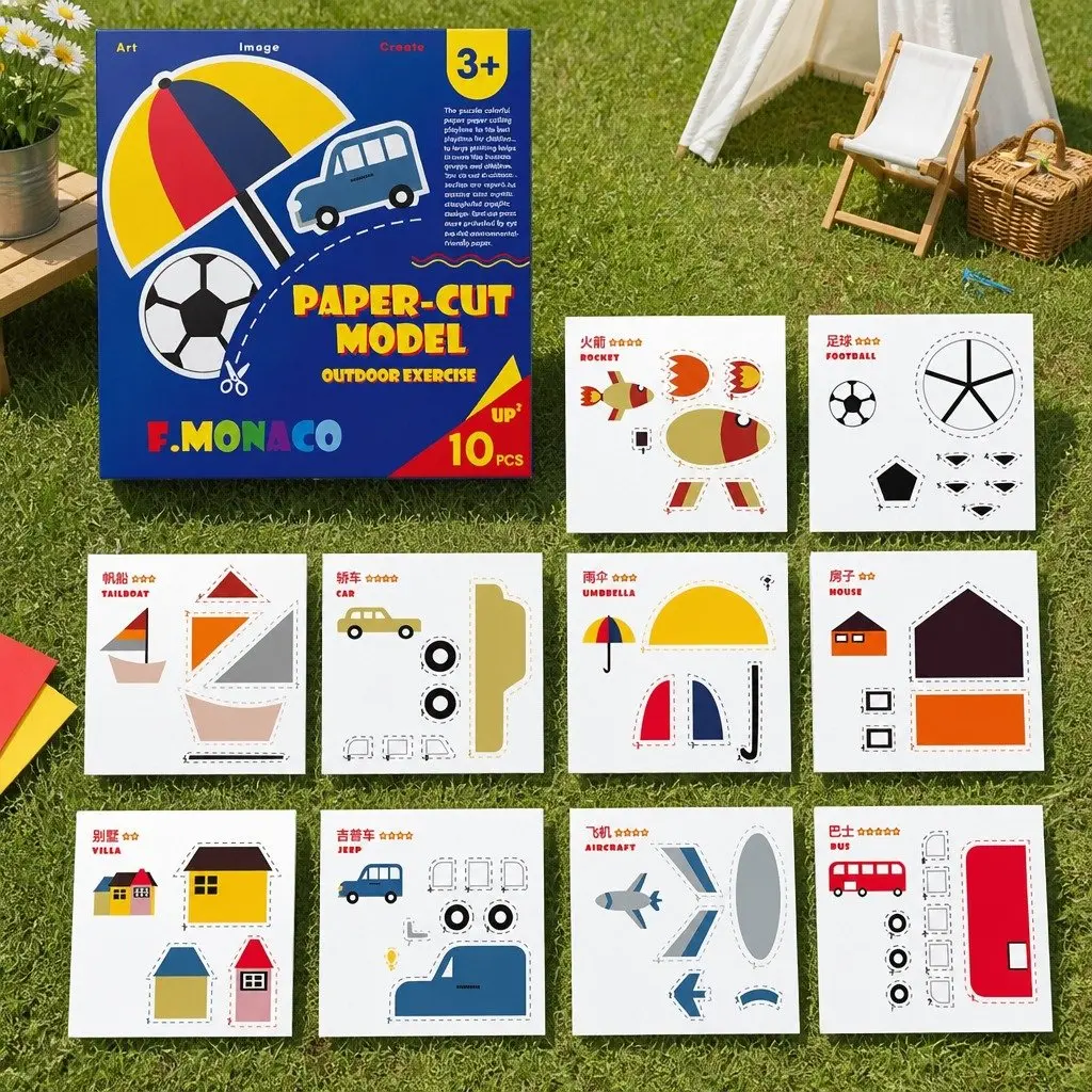 Paper Cut Craft Set Educational Activity 3 Pack Flower Food Outdoor Theme