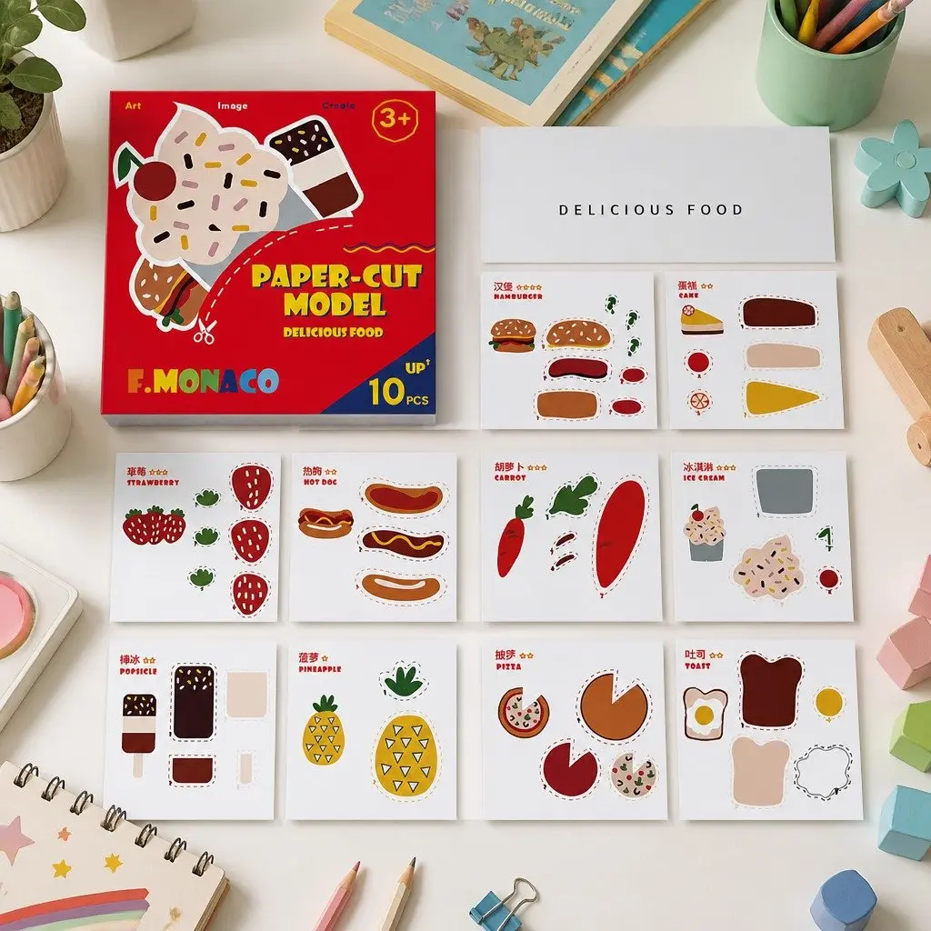Paper Cut Craft Set Educational Activity 3 Pack Flower Food Outdoor Theme