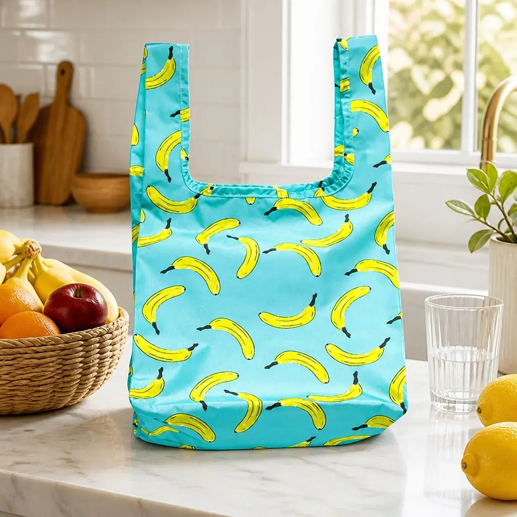 Reusable Shopping Bag Mini Banana Pattern Foldable Grocery Tote Eco Friendly