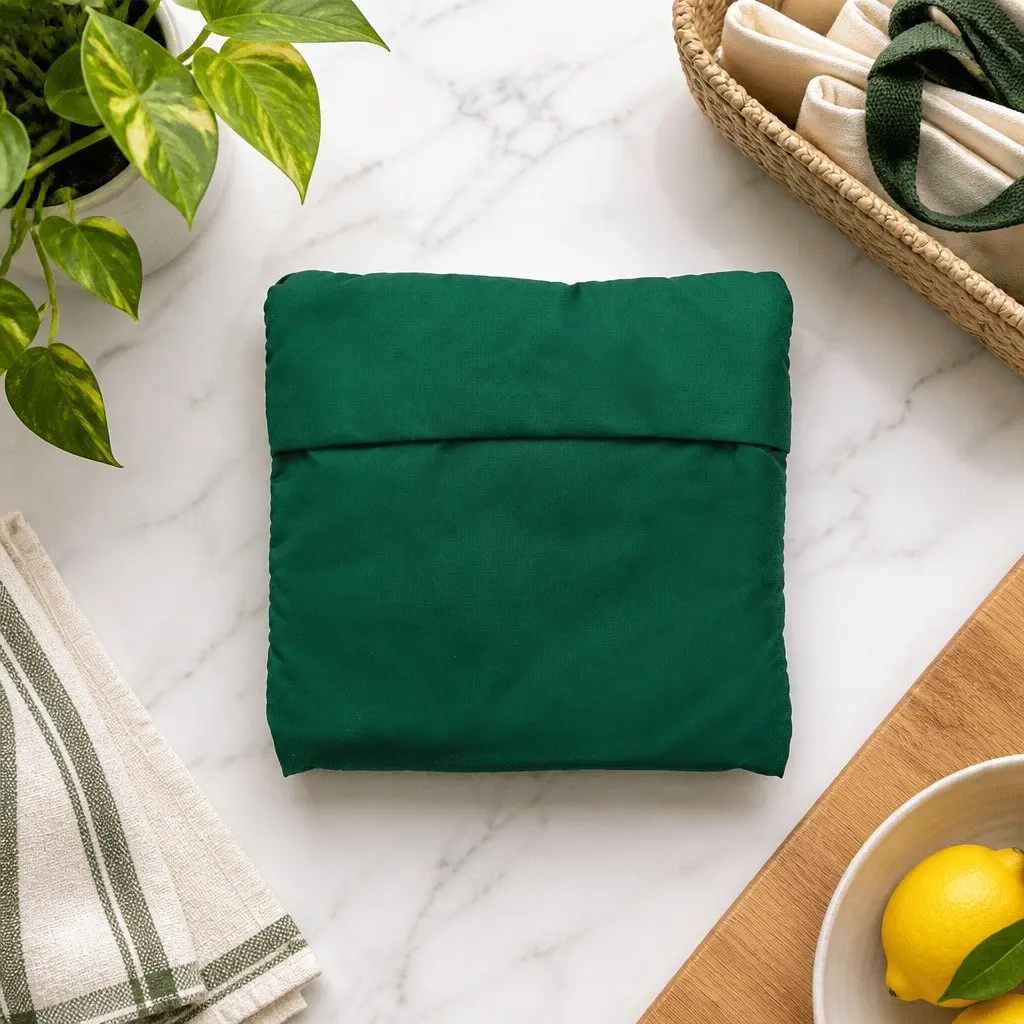 Reusable Shopping Bag Water-Resistant Medium Foldable Grocery Tote Bicolour Green & Orange