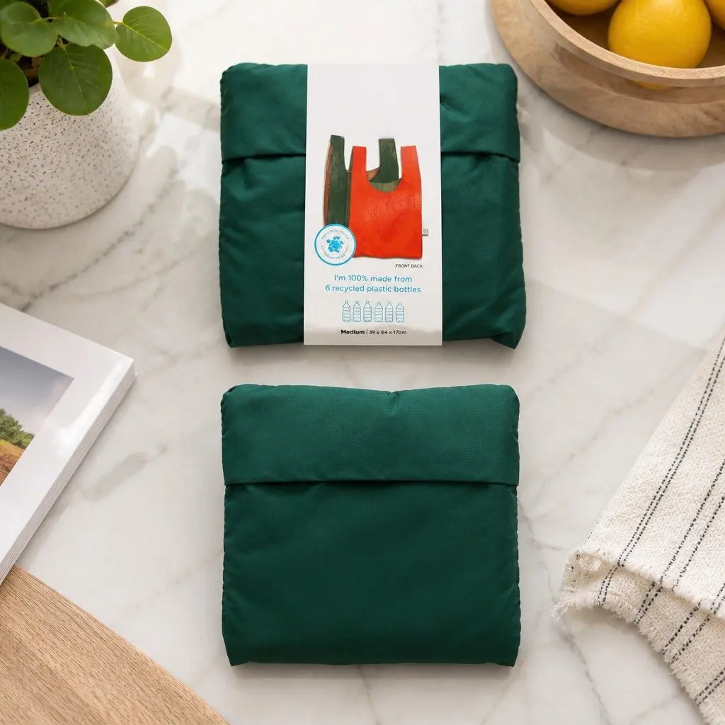 Reusable Shopping Bag Water-Resistant Medium Foldable Grocery Tote Bicolour Green & Orange