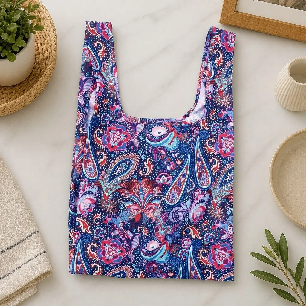Reusable Shopping Bag Boho Paisley Medium Eco Grocery Tote Foldable