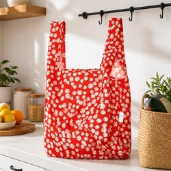 Reusable Shopping Bag Medium Daisy Pattern Foldable Grocery Tote Eco-Friendly