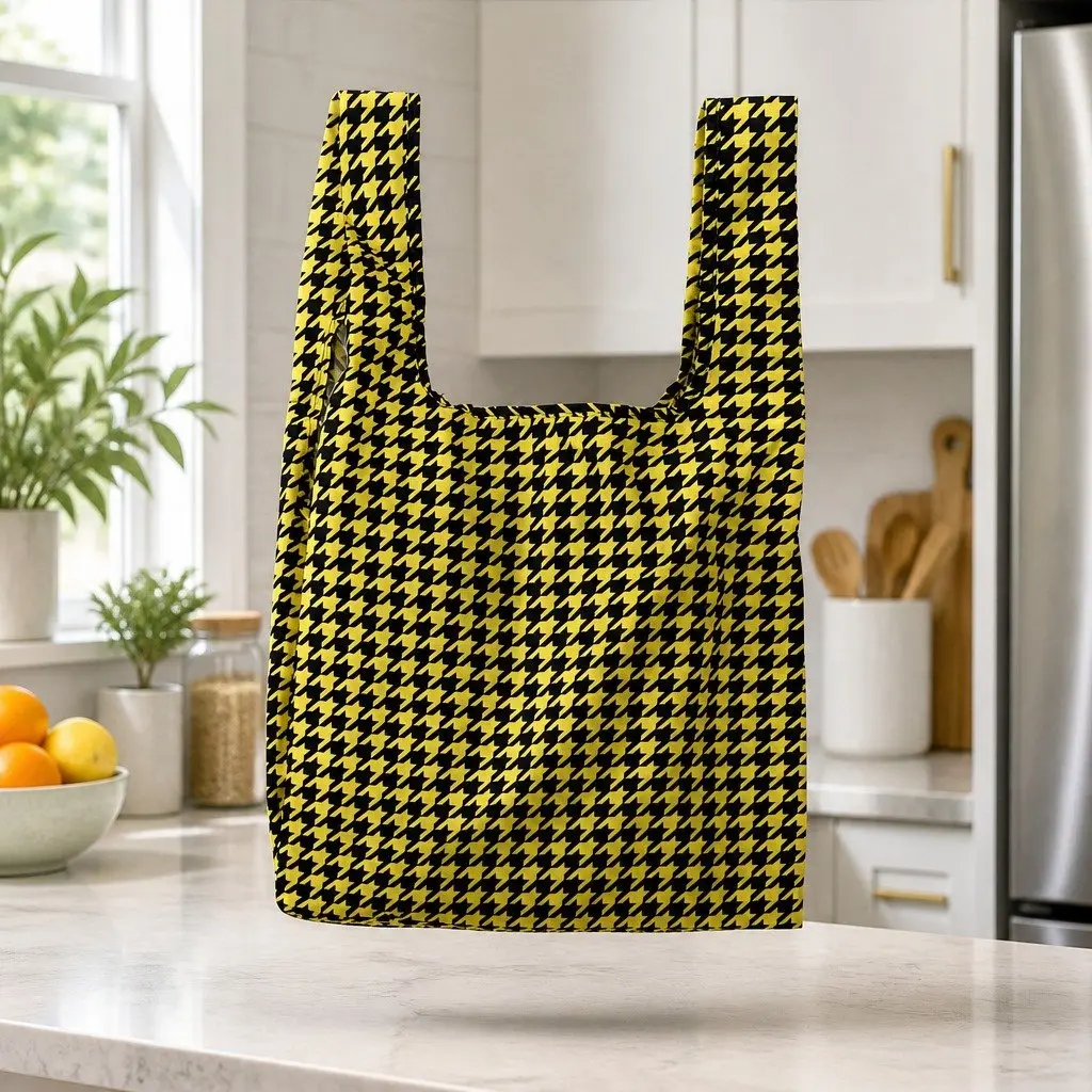 Reusable Shopping Bag Dogtooth Pattern Medium Foldable Grocery Tote