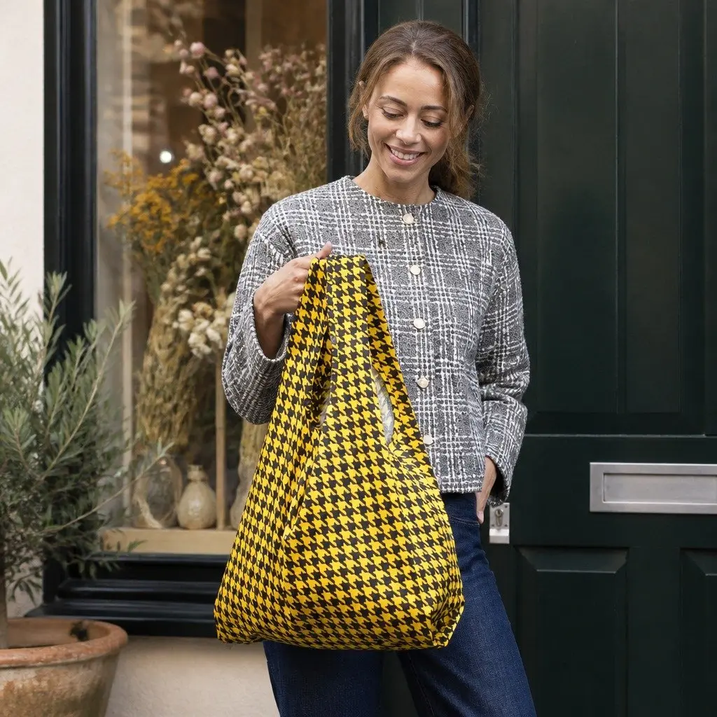 Reusable Shopping Bag Dogtooth Pattern Medium Foldable Grocery Tote