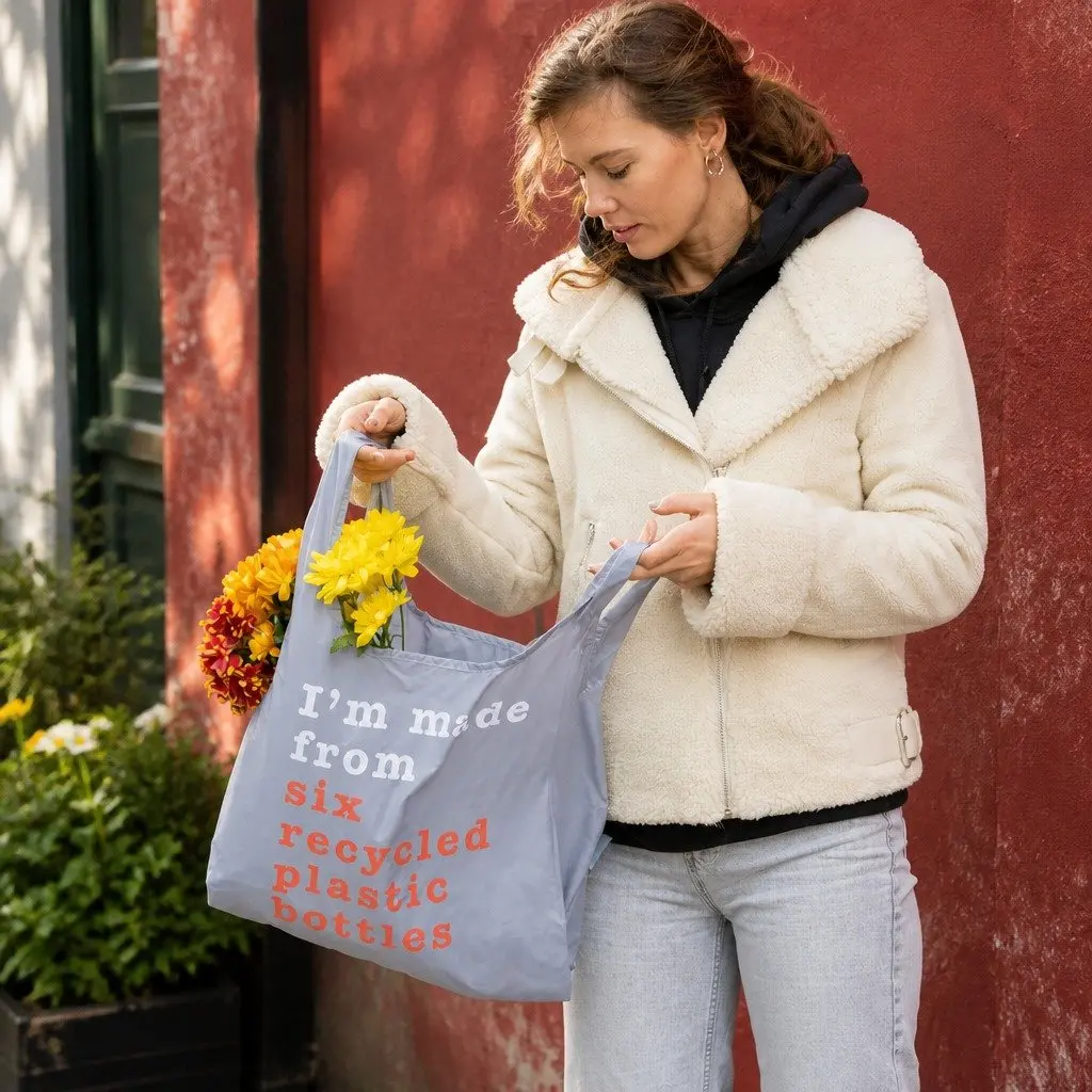 Reusable Shopping Bag Medium Foldable Grocery Tote Water-Resistant Eco-Friendly