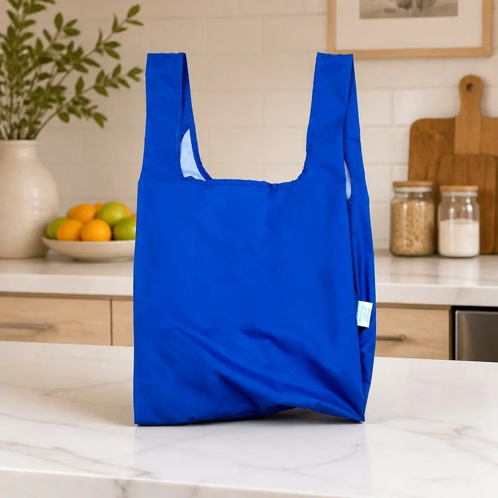Reusable Shopping Bag Medium Sapphire Blue Foldable Grocery Tote