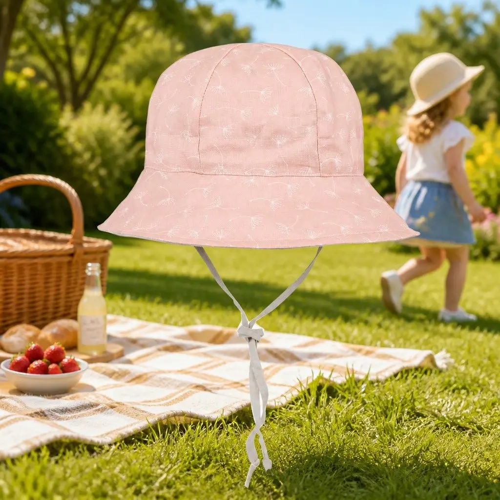 Kids Bucket Hat Reversible Wide Brim UPF50+ Sun Protection Adjustable Ties