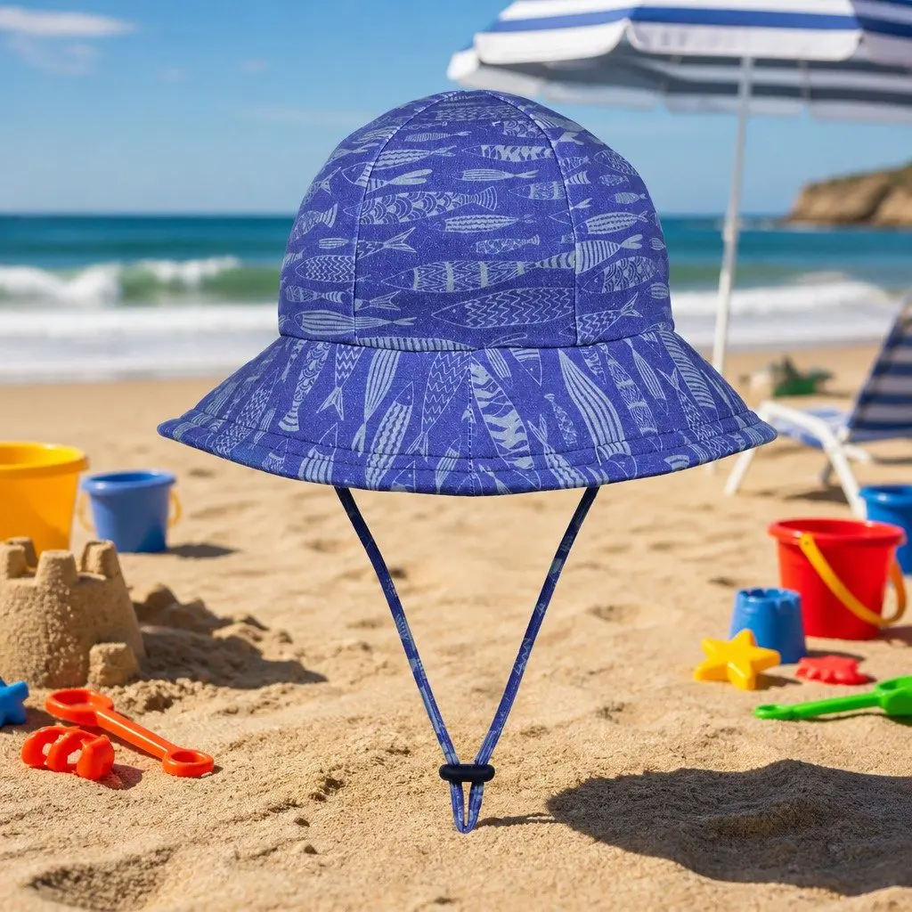 Toddler Bucket Hat Fish Pattern UPF50+ Soft Brim XS