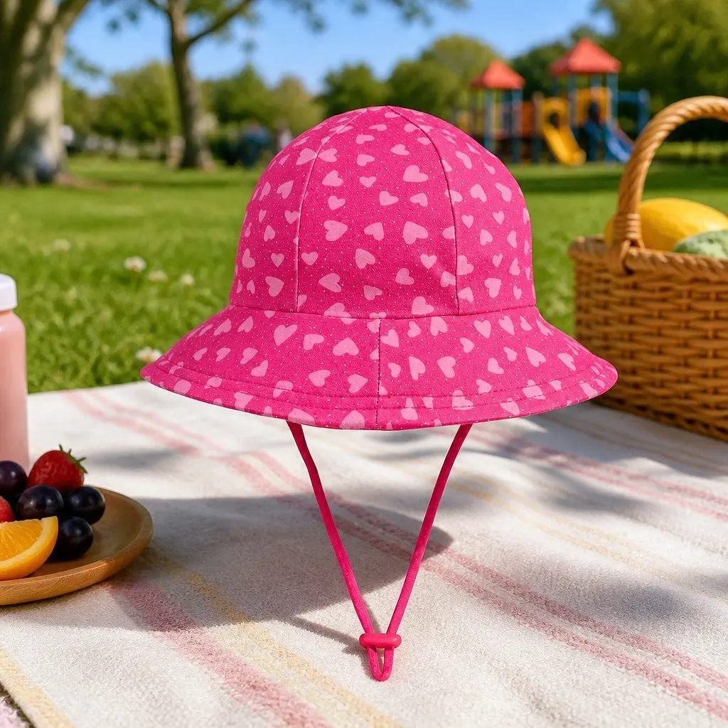 Toddler Sun Hat Soft Brim UPF50+ Protection Hearts Size XS