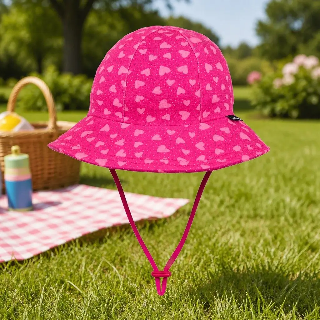 Toddler Bucket Hat Sun Protection UPF50+ Soft Flexible Brim M Hearts Pattern