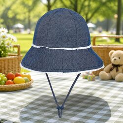 Toddler Bucket Hat Denim Ruffle Trim Soft Flexible Brim Sun Protection S